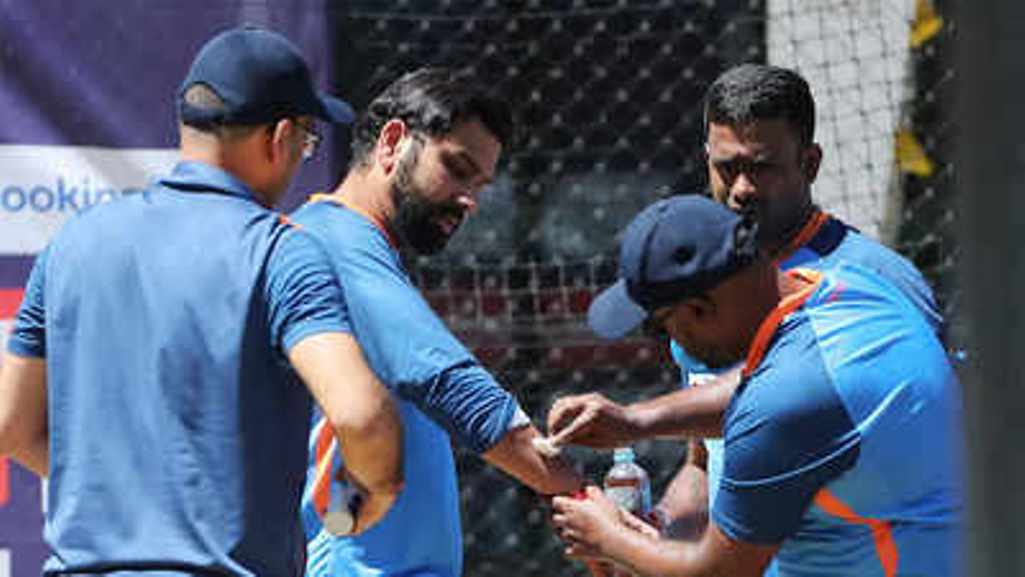 The ball hit Rohit's arm during practice.  