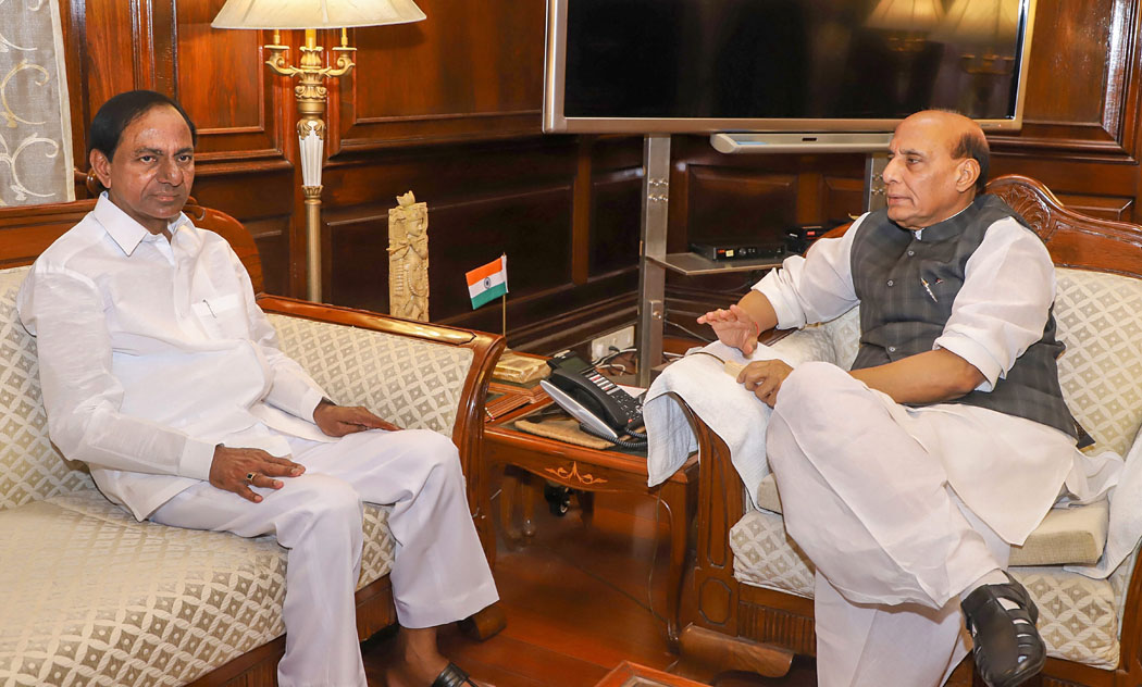 Telangana Chief Minister K Chandrashekar with Union Home Minister Rajnath Singh